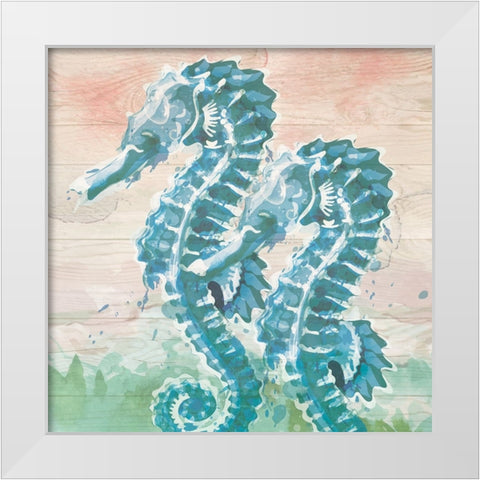 Sea Horses White Modern Wood Framed Art Print by ND Art