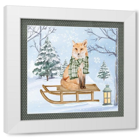 Winter Fox White Modern Wood Framed Art Print by ND Art