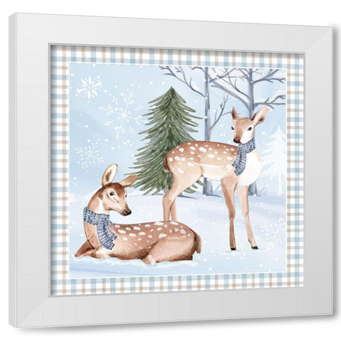 Winter Deer White Modern Wood Framed Art Print by ND Art