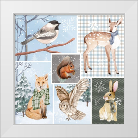 Winter Woodland Animals White Modern Wood Framed Art Print by ND Art