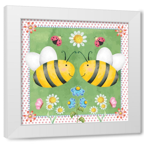 Bees White Modern Wood Framed Art Print by ND Art