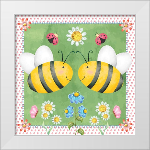 Bees White Modern Wood Framed Art Print by ND Art