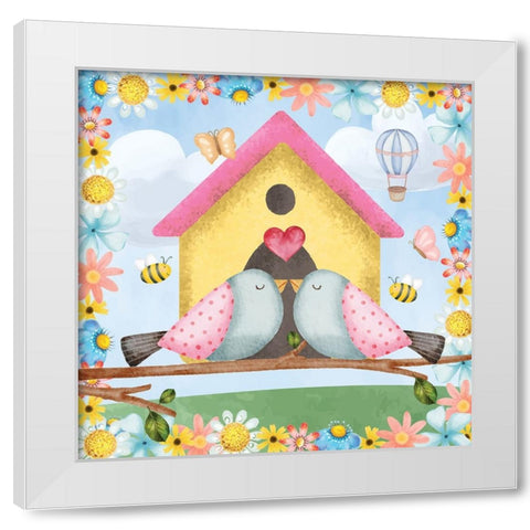 Love Birds White Modern Wood Framed Art Print by ND Art