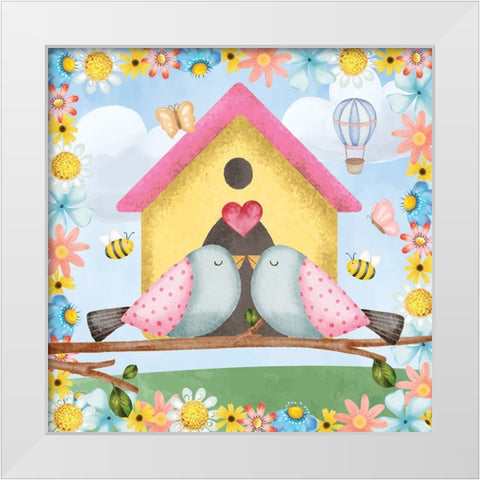 Love Birds White Modern Wood Framed Art Print by ND Art