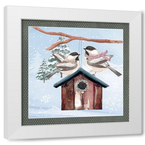 Winter Chickadees White Modern Wood Framed Art Print by ND Art