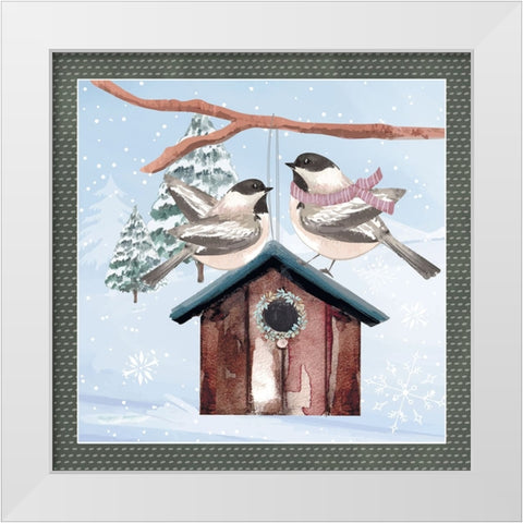 Winter Chickadees White Modern Wood Framed Art Print by ND Art
