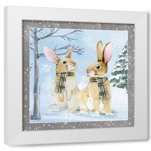 Snow Bunnies White Modern Wood Framed Art Print by ND Art