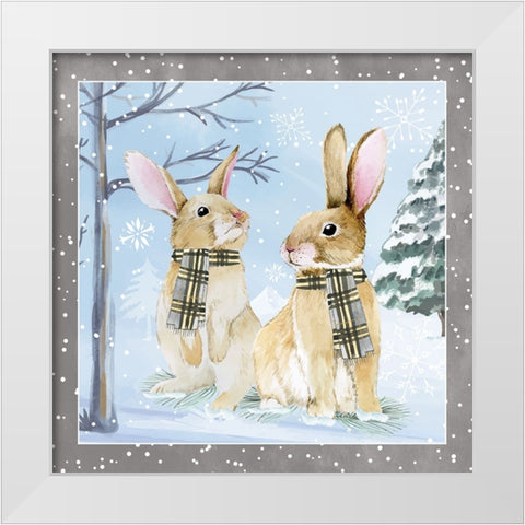Snow Bunnies White Modern Wood Framed Art Print by ND Art