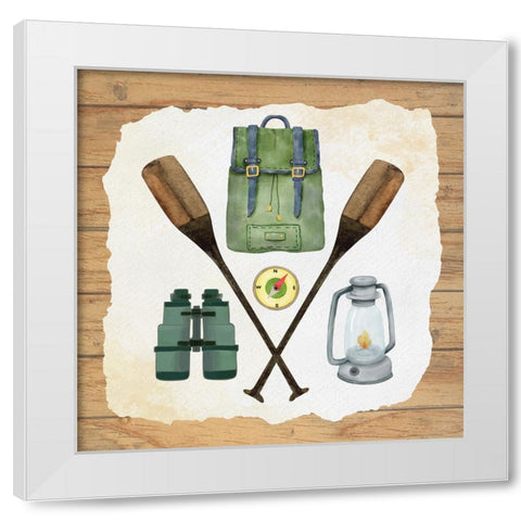 Camp Gear White Modern Wood Framed Art Print by ND Art
