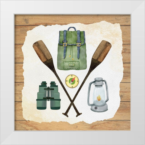 Camp Gear White Modern Wood Framed Art Print by ND Art