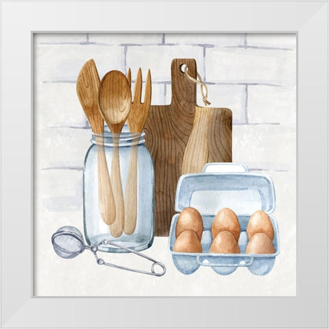 Kitchen Scene White Modern Wood Framed Art Print by ND Art