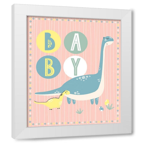 Baby Dino White Modern Wood Framed Art Print by ND Art