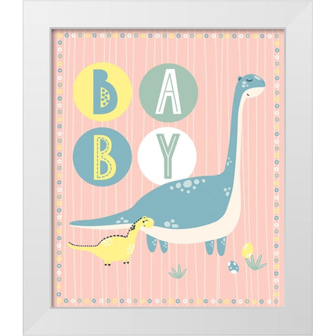 Baby Dino White Modern Wood Framed Art Print by ND Art