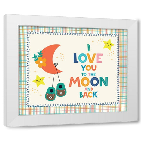 To the Moon and Back White Modern Wood Framed Art Print by ND Art