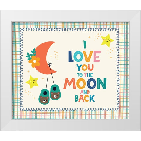 To the Moon and Back White Modern Wood Framed Art Print by ND Art