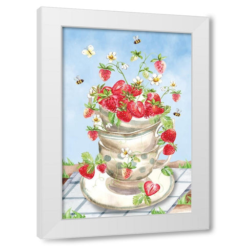 Strawberries White Modern Wood Framed Art Print by ND Art