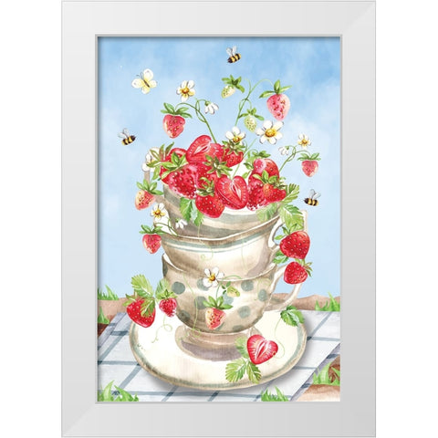 Strawberries White Modern Wood Framed Art Print by ND Art