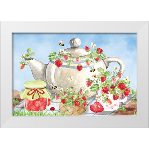 Strawberry Jam White Modern Wood Framed Art Print by ND Art