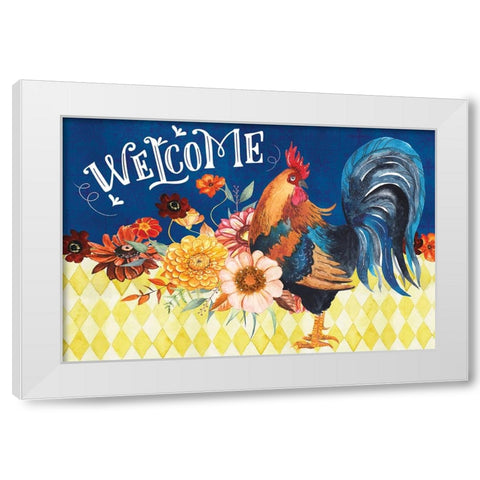 Welcome Rooster White Modern Wood Framed Art Print by ND Art