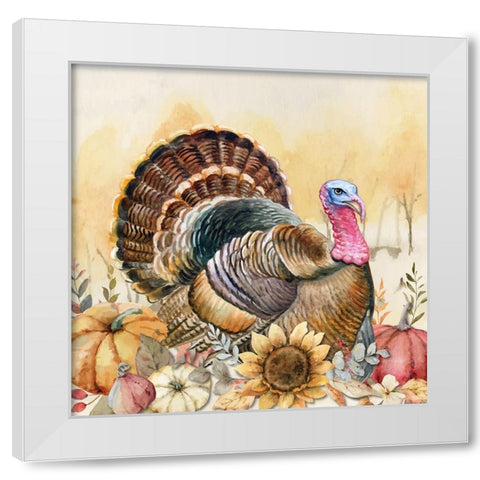 Harvest Turkey White Modern Wood Framed Art Print by ND Art