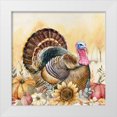 Harvest Turkey White Modern Wood Framed Art Print by ND Art