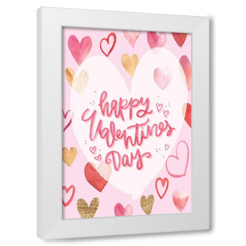 Happy Valentines Day White Modern Wood Framed Art Print by ND Art
