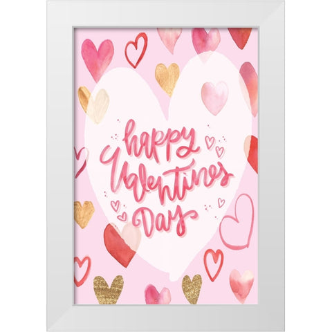 Happy Valentines Day White Modern Wood Framed Art Print by ND Art