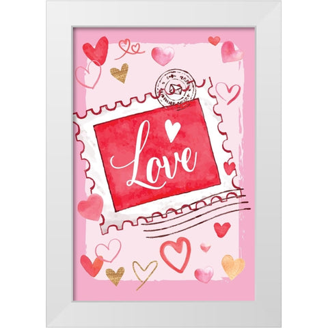 Valentine Stamp White Modern Wood Framed Art Print by ND Art