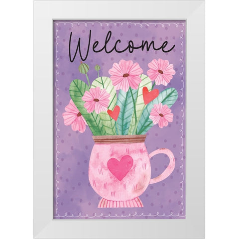 Welcome Flowers White Modern Wood Framed Art Print by ND Art
