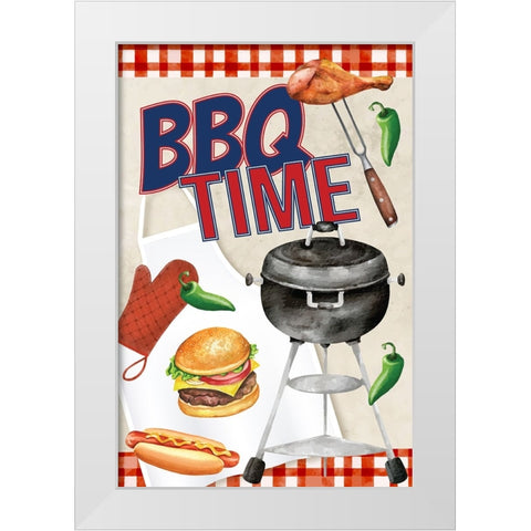BBQ Time White Modern Wood Framed Art Print by ND Art