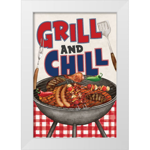 Grill and Chill White Modern Wood Framed Art Print by ND Art