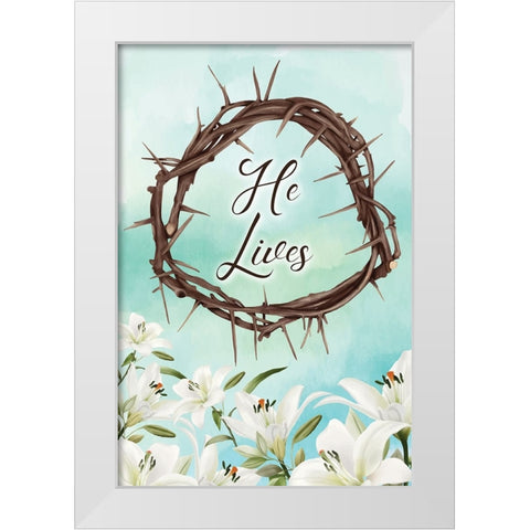 He Lives White Modern Wood Framed Art Print by ND Art