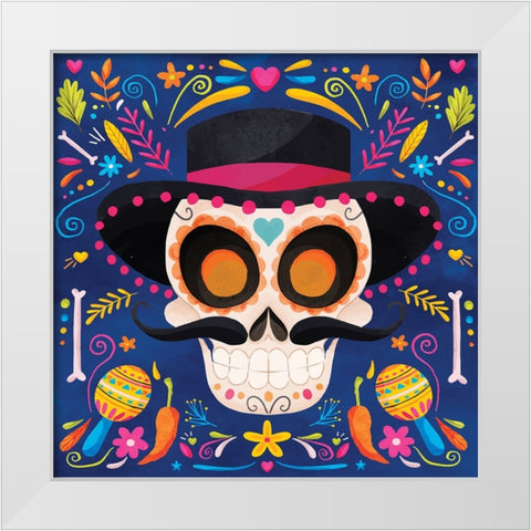 Day of the Dead II White Modern Wood Framed Art Print by ND Art
