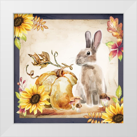 Pumpkin and Rabbit White Modern Wood Framed Art Print by ND Art