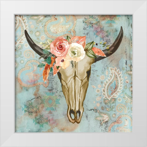 Western Skull White Modern Wood Framed Art Print by ND Art
