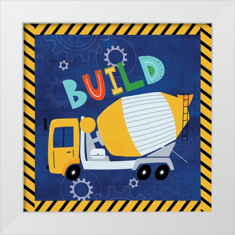 Build - Cement Truck White Modern Wood Framed Art Print by ND Art