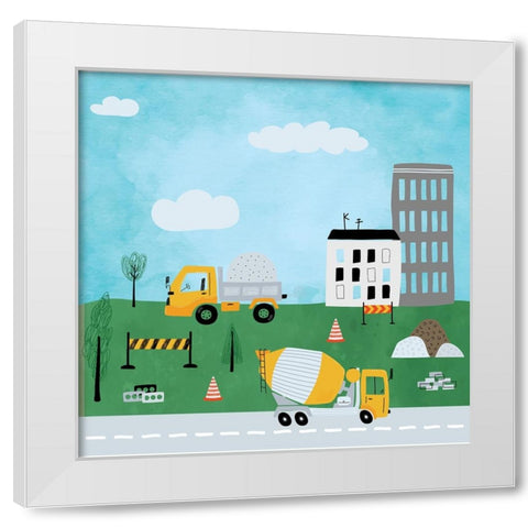 Construction Zone White Modern Wood Framed Art Print by ND Art