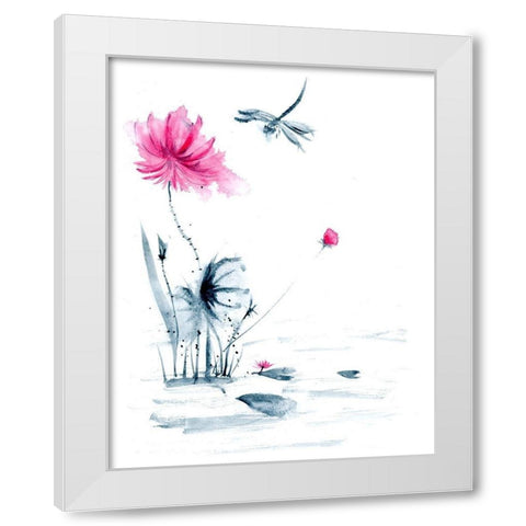 Pink Flower and a Lily Pad II White Modern Wood Framed Art Print by Shefranov, Olga