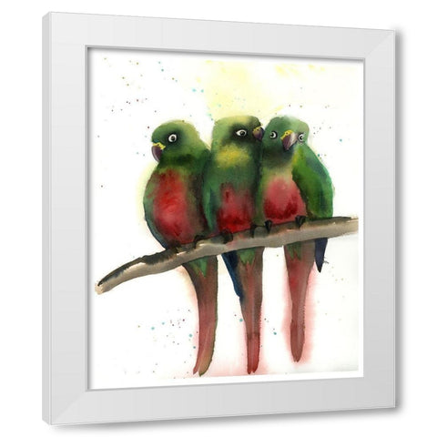 Green Parrots White Modern Wood Framed Art Print by Shefranov, Olga