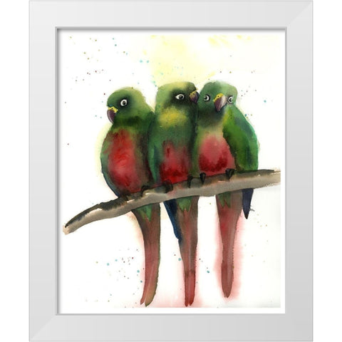 Green Parrots White Modern Wood Framed Art Print by Shefranov, Olga