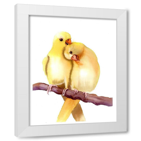 Yellow Parakeets White Modern Wood Framed Art Print by Shefranov, Olga