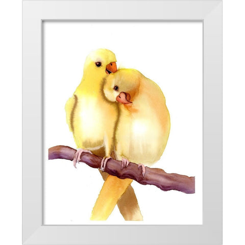 Yellow Parakeets White Modern Wood Framed Art Print by Shefranov, Olga