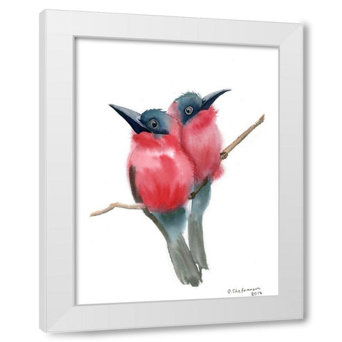 Red Bird Buddies White Modern Wood Framed Art Print by Shefranov, Olga