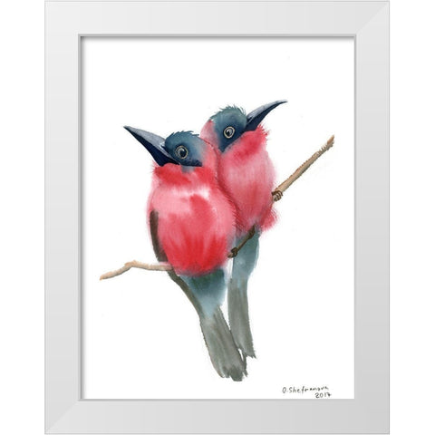Red Bird Buddies White Modern Wood Framed Art Print by Shefranov, Olga