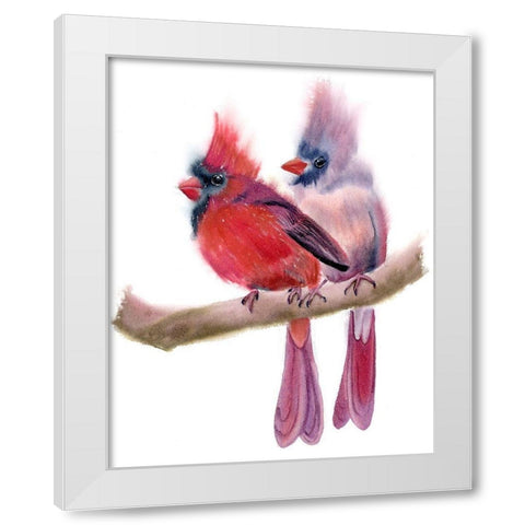 Cardinal Couple White Modern Wood Framed Art Print by Shefranov, Olga