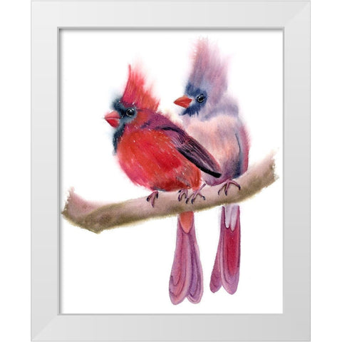 Cardinal Couple White Modern Wood Framed Art Print by Shefranov, Olga