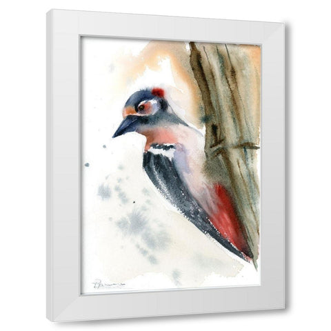 Woodpecker White Modern Wood Framed Art Print by Shefranov, Olga