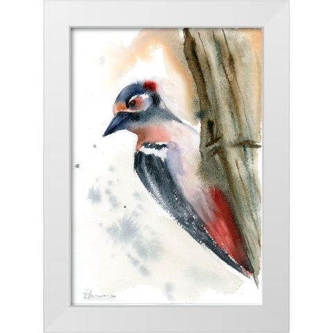 Woodpecker White Modern Wood Framed Art Print by Shefranov, Olga
