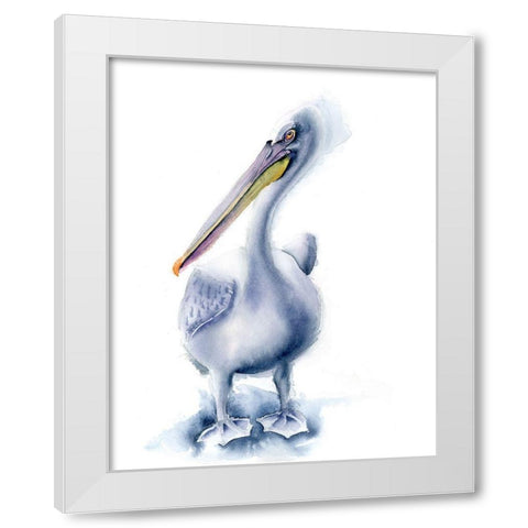 Pelican Blue White Modern Wood Framed Art Print by Shefranov, Olga