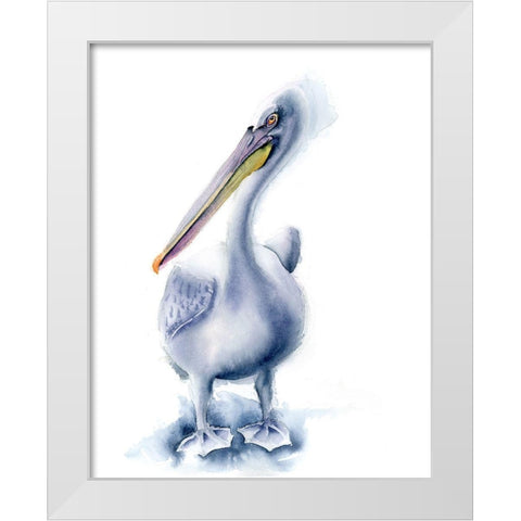 Pelican Blue White Modern Wood Framed Art Print by Shefranov, Olga